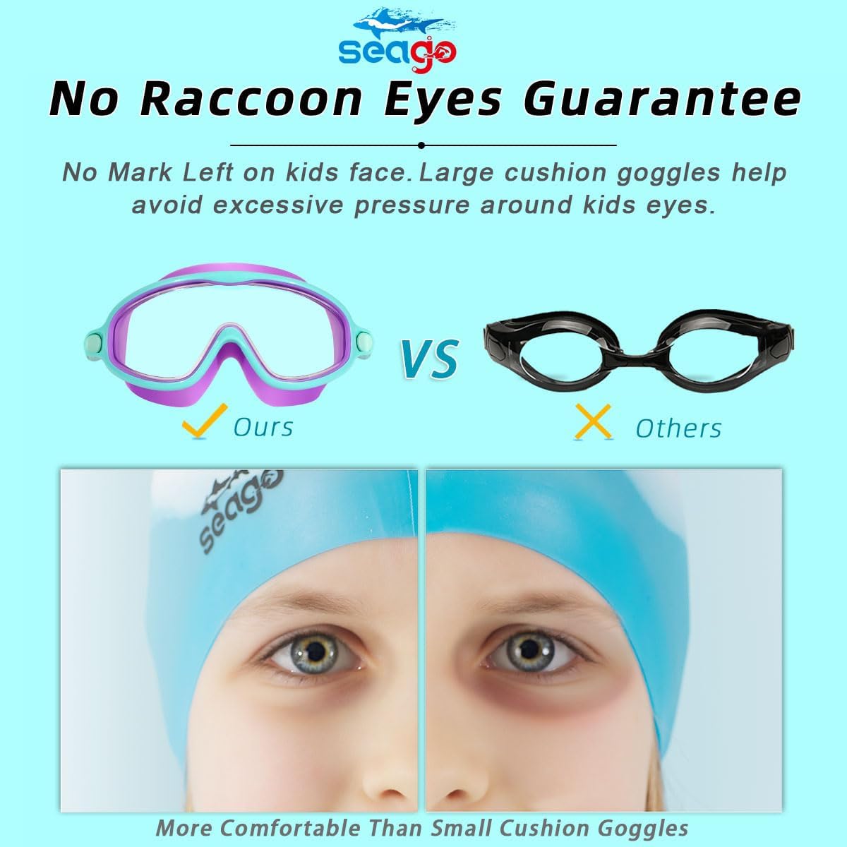 Seago Swim Goggles - Anti-Fog & Anti-UV Wide View Design for Kids Ages 3-14 | 2 Pack