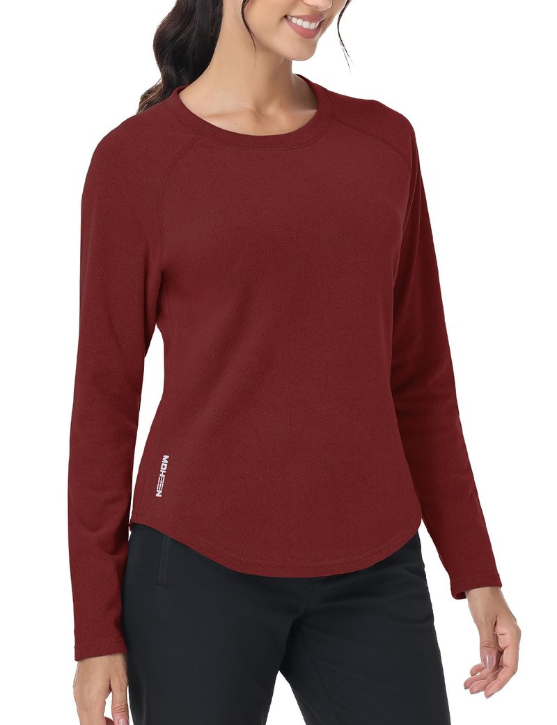 MOHEEN Women's Fleece Sweatshirt Thermal Shirts Long Sleeve Insulated Tops Base Layer Red L