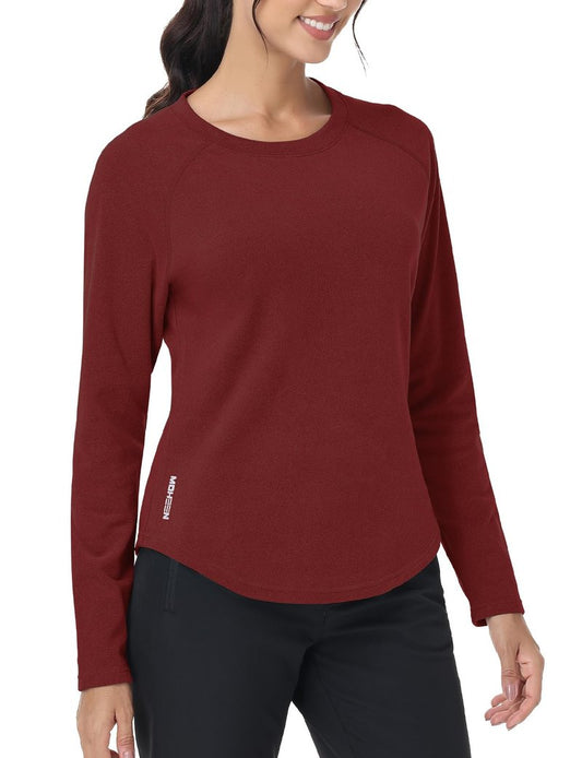 MOHEEN Women's Fleece Sweatshirt Thermal Shirts Long Sleeve Insulated Tops Base Layer Red L