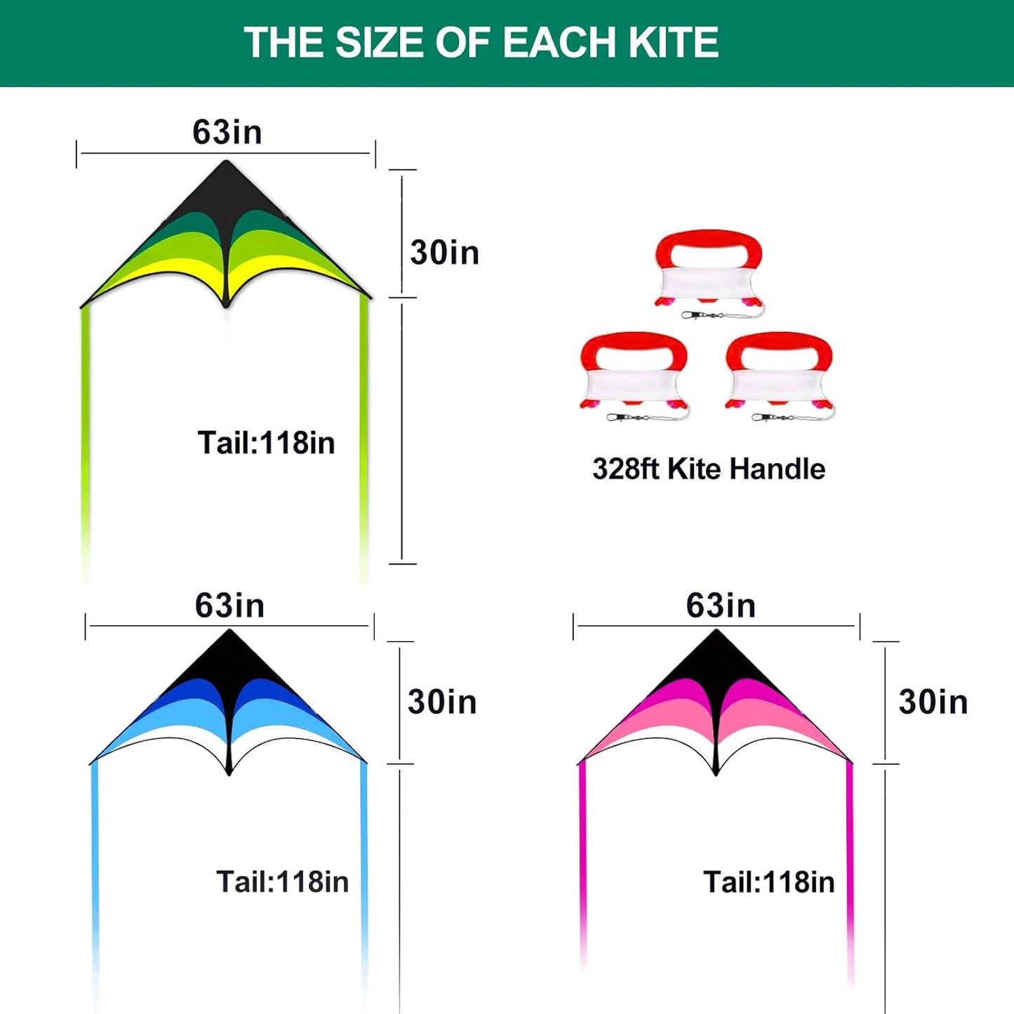 Mint's Colorful Life Delta Kite - Easy-Flying Kite for Kids & Adults | 300ft String Handle Included