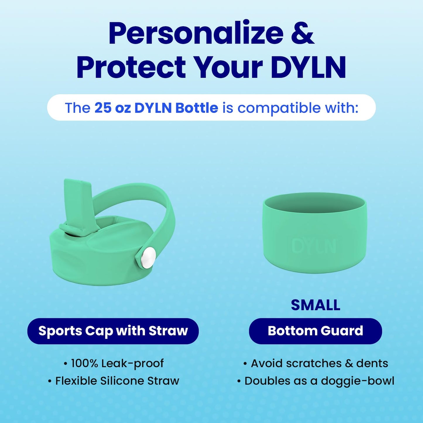 DYLN Hydrogen Water Bottle | Create Hydrating Alkaline Hydrogen-Rich Water Up to 9 pH | Vacuum Insulated Stainless Steel Water Bottle | Keeps Water Cold for 24 Hours | 25 oz, Mint