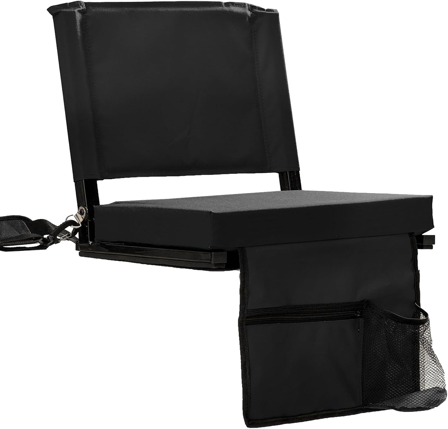 Skiennix Stadium Seat - Padded Bleacher Chair with Back Support, Shoulder Strap & 3 Mesh Pockets