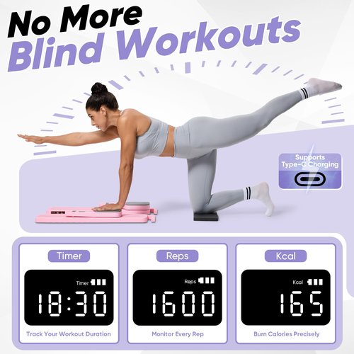Portable Pilates Reformer Set for Women, Multi-Functional Pilates Exercise Board with Resistance Bands for Home Workouts, Core Strengthening, Toning, Abdominal Sculpting, Full-Body Fitness(Pink)