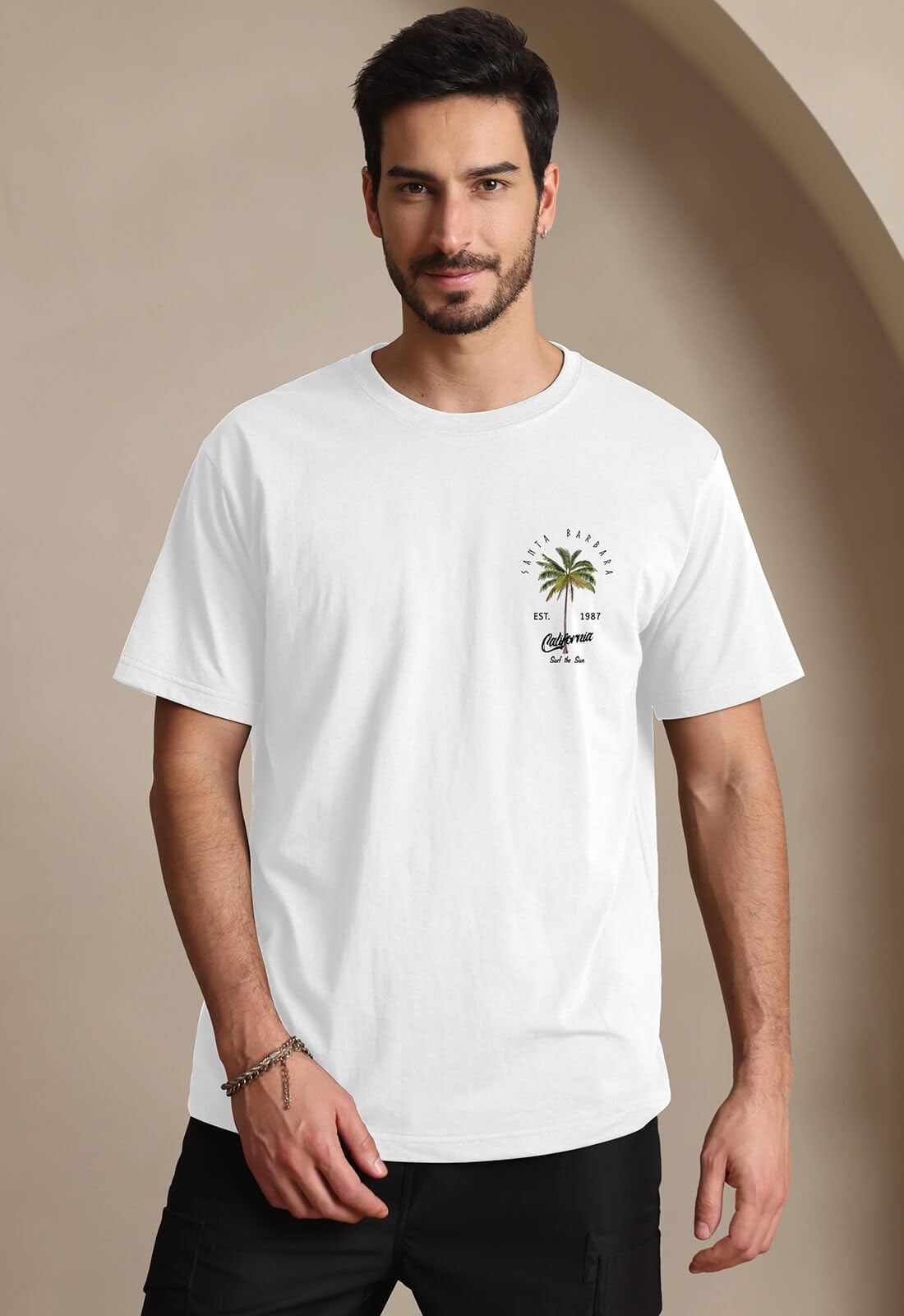 AIYINO Mens Santa Barbara Palm Tree Tee California Surf Casual T-Shirt