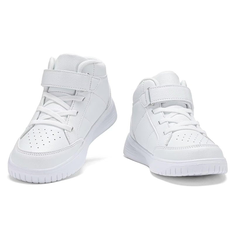 Yadurdu Kids White Running Shoes for Boys High Top Lightweight Breathable Strap Athletic Sports Shoes Girls Outdoor Casual Sneakers Big Kid Size 5