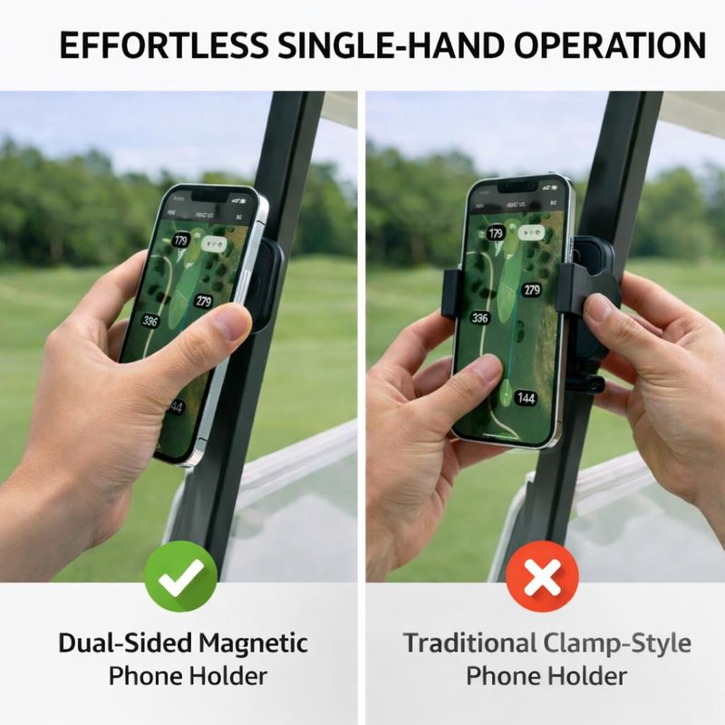 meexzoom Magnetic Phone Holder for Golf Cart, 360° Rotation Phone Mount with Strong Magnet, Compatible with MagSafe iPhone 12-17 & Android, Fit for EZGO Yamaha Golf Accessory, for Golfer