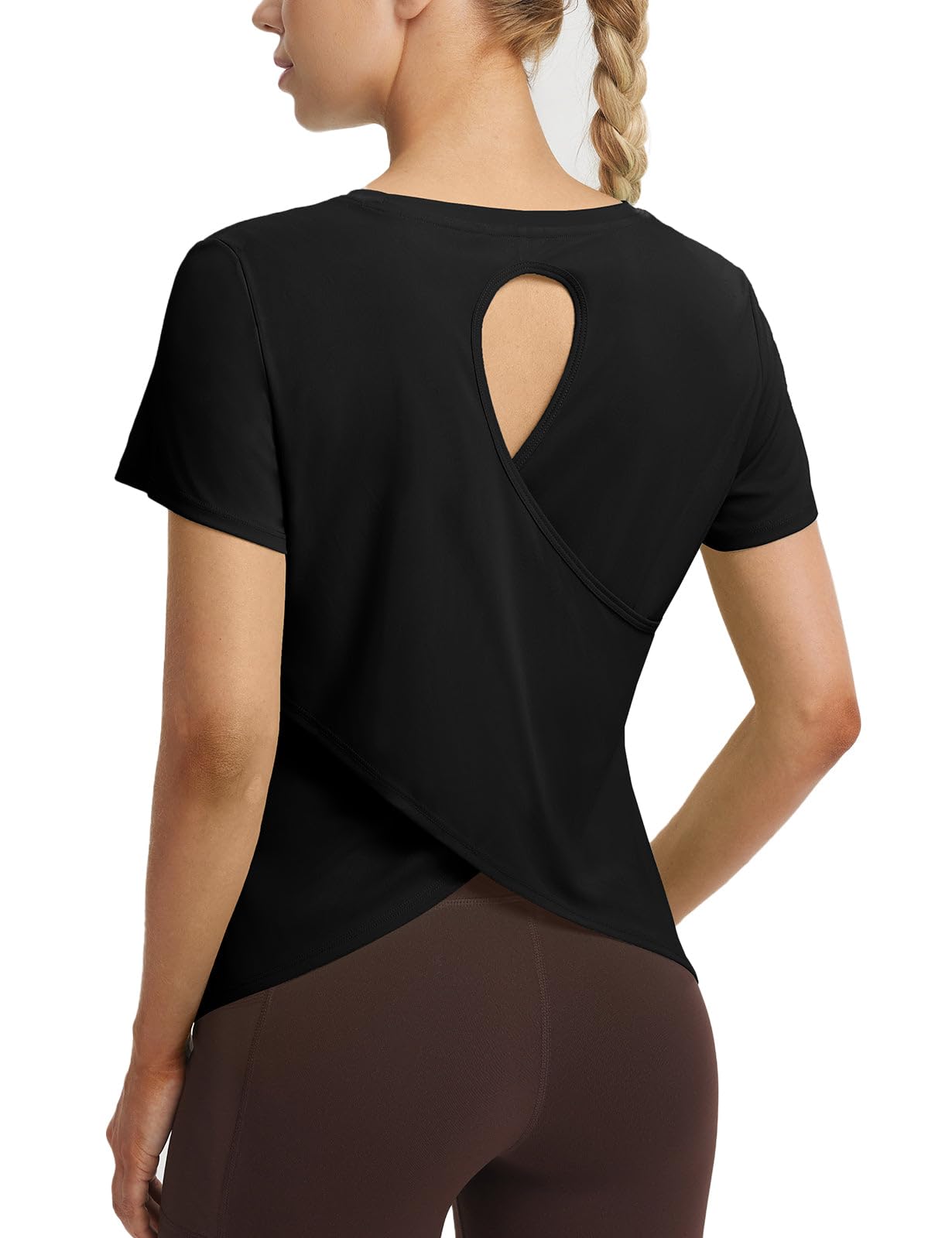 baleaf Women's Athletic Running Short Sleeve Shirts Workout Tops Quick Dry Moisture Wicking Gym Yoga Hiking T-Shirts UPF 50+ Black Medium