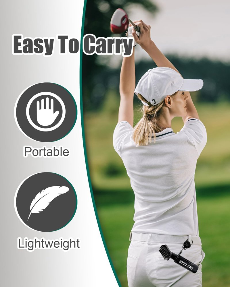 Zeltri Golf Club Brush Cleaner with Retainer Clip and 8.0 x 8.0 in Golf Towel - Holds 4 Oz Water Durable Nylon Bristles for Easy Cleaning Essentials Golf Accessories (1PCS Golf Brush+1PCS Golf Towel)