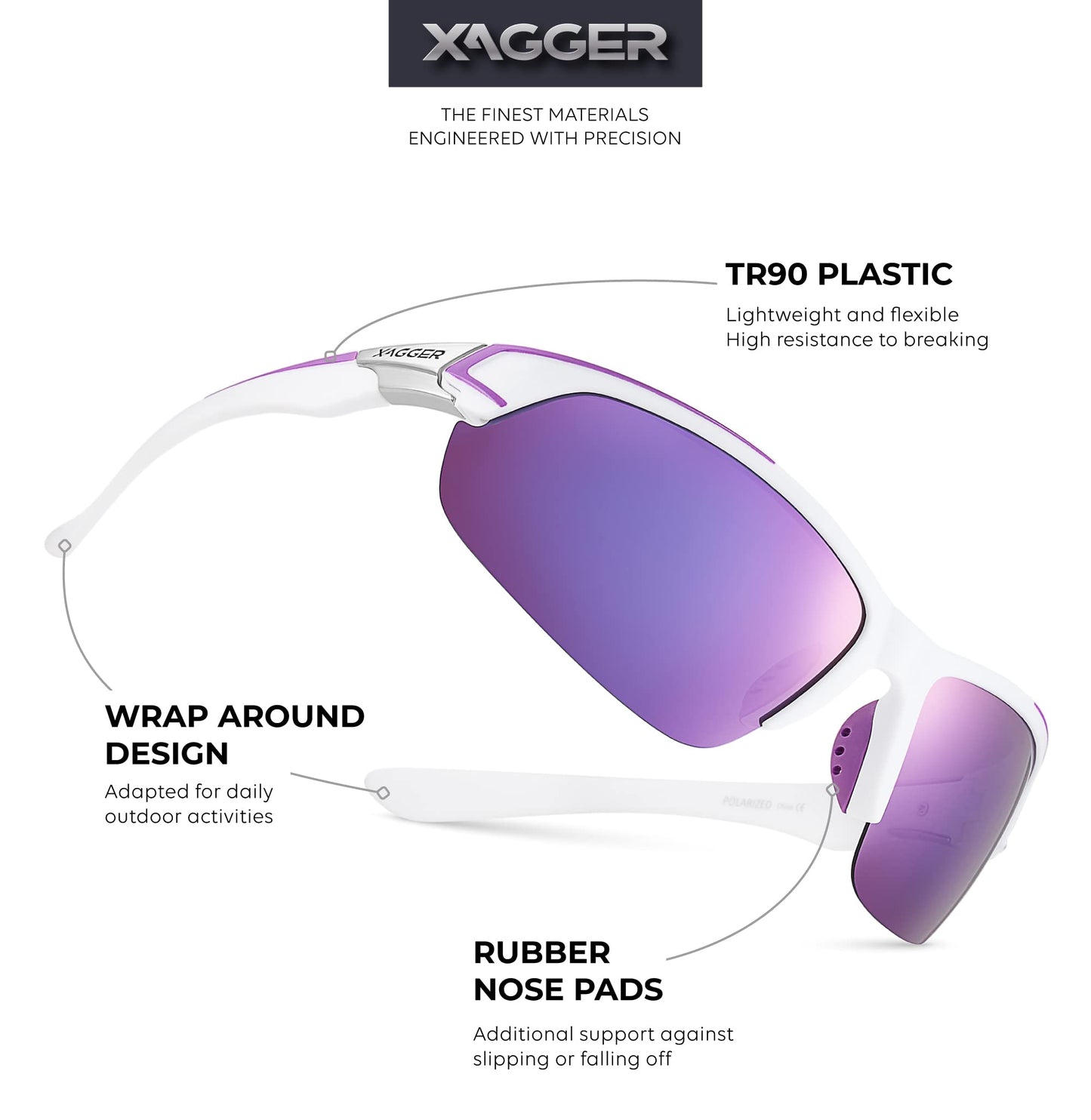 Xagger Polarized Sport Sunglasses for Men Women Wrap Around UV400 Running Baseball Softball Cycling Golf Hiking Fishing Driving Glasses