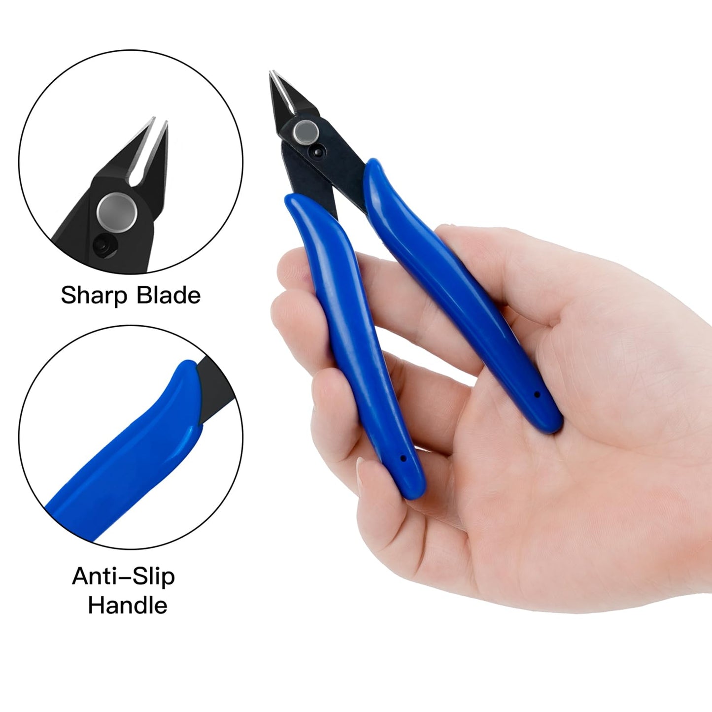 HongWay 5pcs Micro Flush Cutters With Internal Spring, 5 Inches Blue - Side and Diagonal Cutters for Electronics, Heating Wire, Model Sprue, Soft Copper Wire Snips