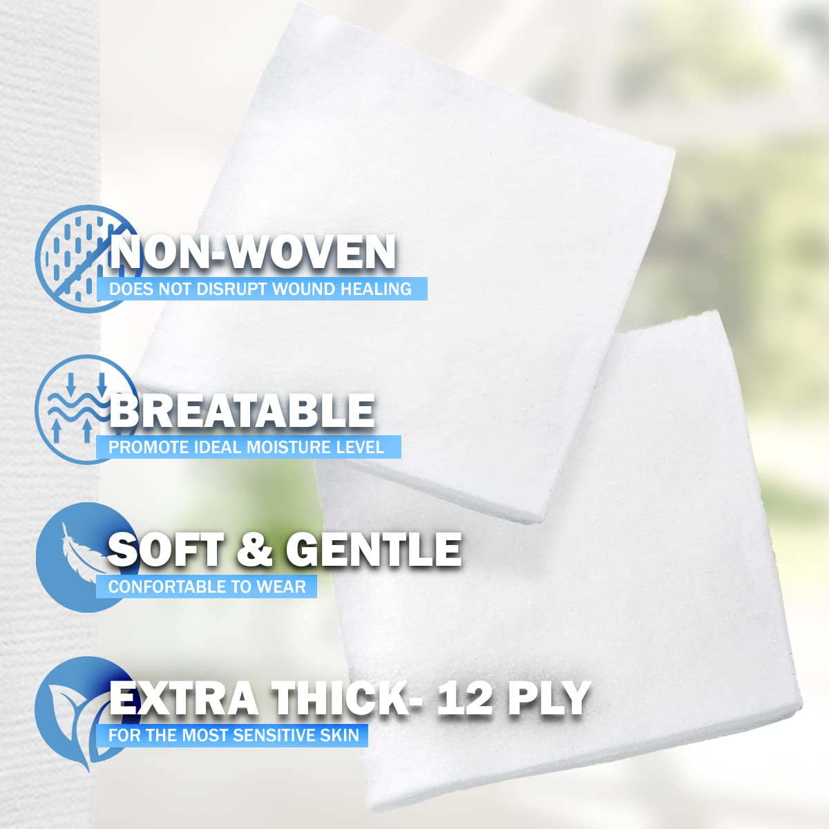 EVERLIT [Extra-Thick] 4''x4'' Sterile Gauze Pad 12-Ply, 150 Pack, Individual Wrapped, Ultra Absorbent Large Non-Woven Medical Gauze Sponges for Wound Care Home First Aid Kit