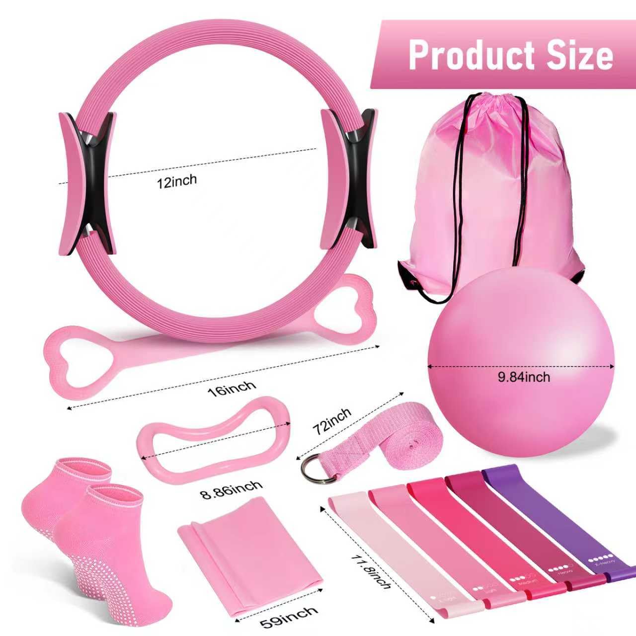 Home Pilates Kit for Women - 12 inch Pilates Ring, 9 inch Ball & Resistance Bands Set, Complete Pilates Equipment with Figure 8 Band, Hip Belt & Accessories for Beginners' Home Workouts