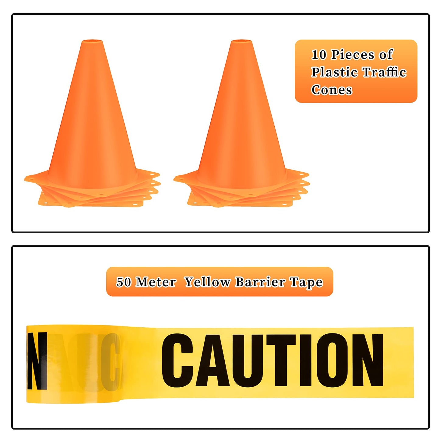 Frienda 11pcs Construction Party Supplies Set with Mini Traffic Cones and Caution Tape for Construction Theme Birthday Party Decorations, Indoor and Outdoor Games Favors(7.1 Inch Tall,Classic)