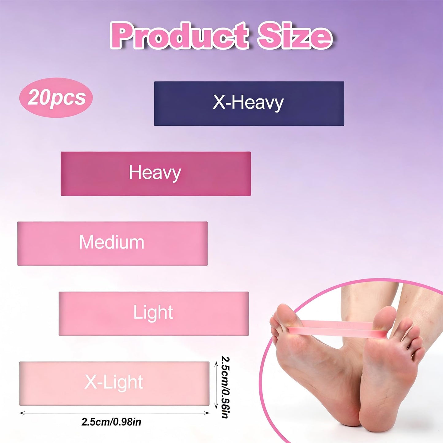 20 Pcs Toe Stretcher Bands for Bunions, 5-Level Resistance Toe Spacers for Hallux Valgus, Foot Pain Relief & Yoga Fitness for Men/Women (Multi-Color)