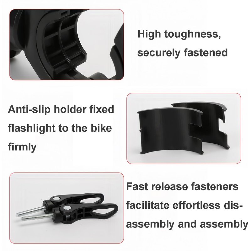 [2 Pack] Vonpri Flashlight Holder, Mount Bicycle Mounting Bracket Flashlight Holder Torch Clip 360º Rotation (Black)