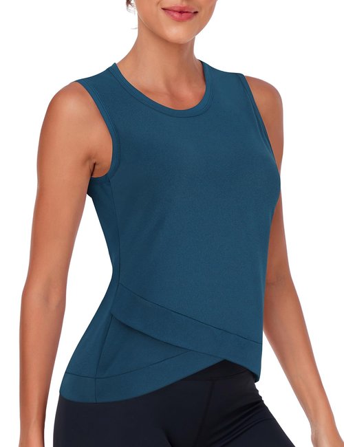 LURANEE Women's Workout Athletic Tank Tops Quick Dry Sun Protection Yoga Gym Crop Sleeveless Shirts Dark Blue