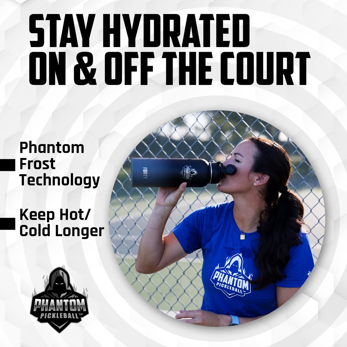 Phantom Pickleball Stainless Steel Water Bottle – Double Wall Insulation 40 Oz Water Bottles – Leakproof Water Jug with Spout with Twist Cap – Ideal Sports Bottle for Training, Hydration