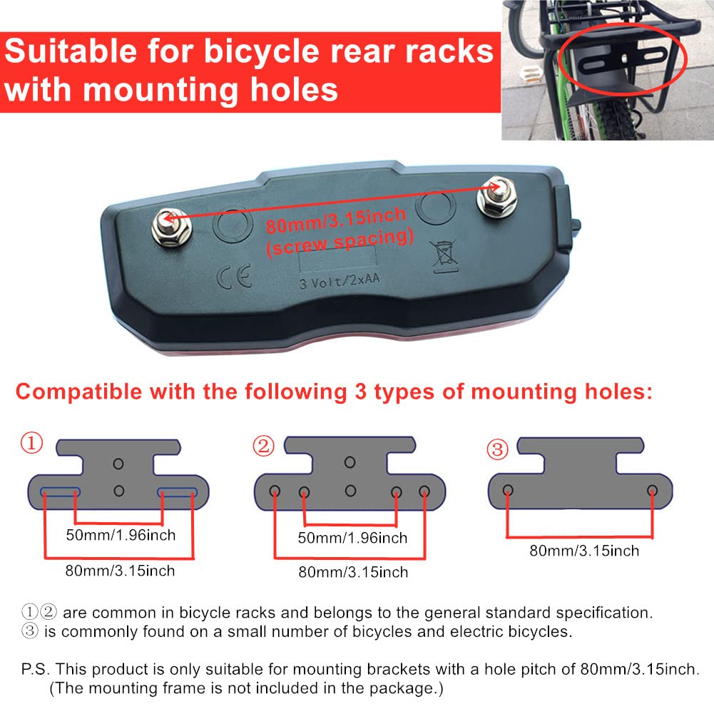 GreceYou Bike Tail Light, Bicycle Rear Reflector Tail Light for Luggage Rack Aluminum Alloy Reflective Taillight, 80mm Screw Mounted/Easy Release (Battery NOT Included)