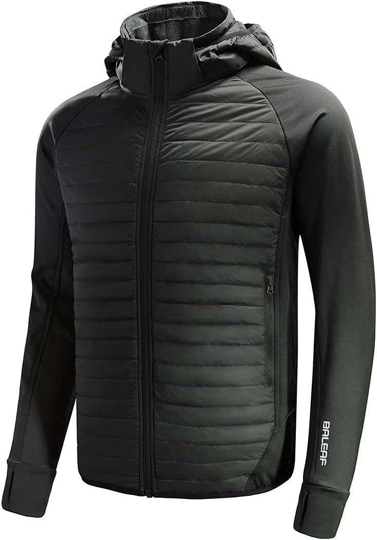 Baleaf Men's Running Jacket - Lightweight Insulated Puffer for Hiking & Golf | Warm Up Coat with Thumb Holes