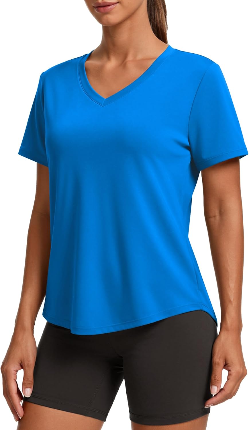 PINSPARK Soft Workout Tops for Women - Short Sleeve V-Neck | Moisture-Wicking, UPF 50+ Sun Protection, Quick Dry