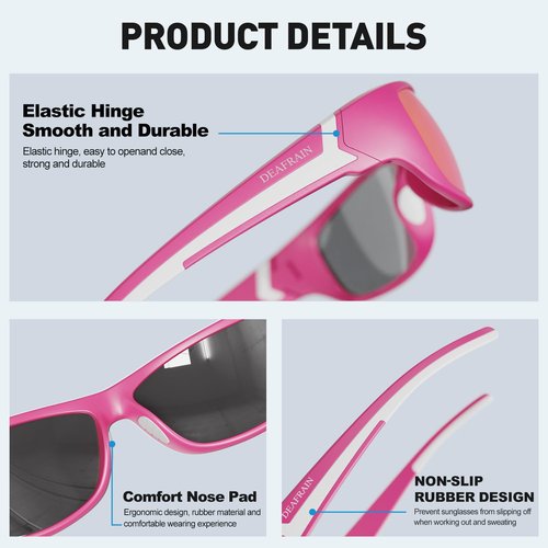 DEAFRAIN Polarized Sports Sunglasses for Men Women Driving Fishing Cycling Running Golf Pink Glasses Wrap Around Goggles UV400 Protection