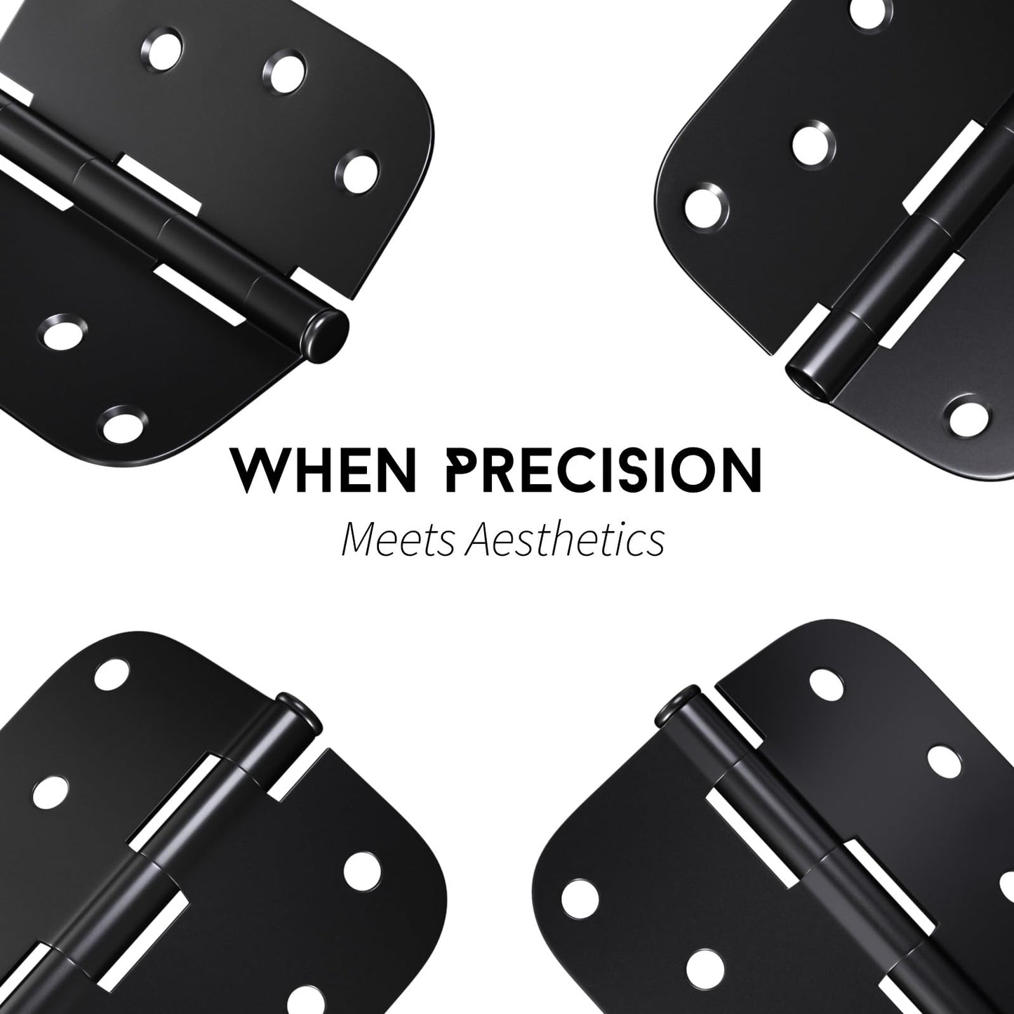 goldenwarm Pack of 6 Matte Black Heavy Duty Iron Door Hinges, 4 Inch x 4 Inch Interior and Exterior Black Door Hinges with 5/8" Radius Corners