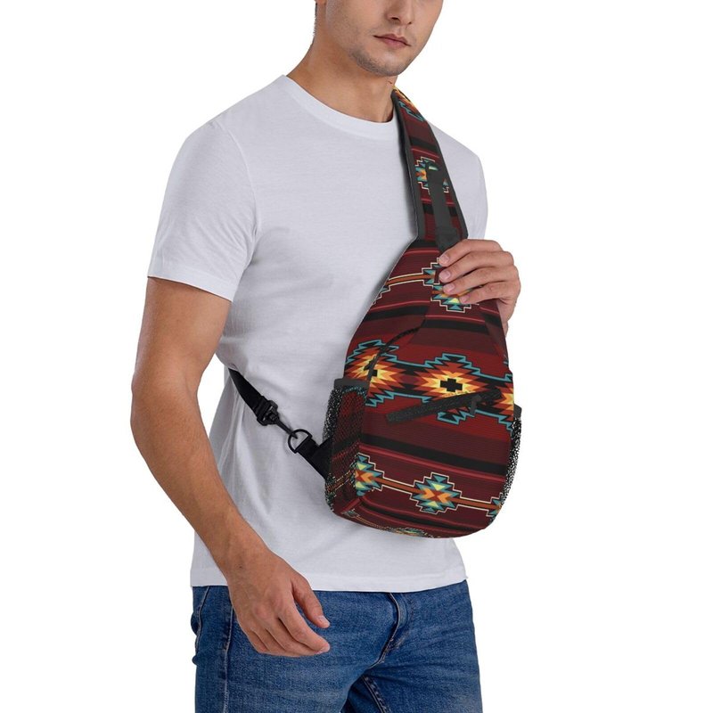 COFEIYISI Southwest Native American Tribal Sling Bag for Women Men Aztec Geometry Striped Red Pattern Crossbody Backpack Abstract Navajo Print Sling Backpack Casual Shoulder Bag Travel Hiking Daypack