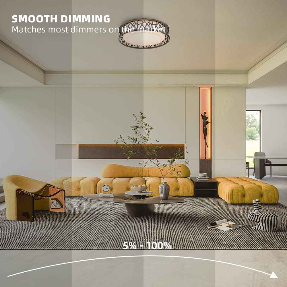 VICNIE LED Flush Mount Ceiling Light 2 Pack, 14 Inch 20W Dimmable Round Deco Lighting Fixture Oil Rubbed Bronze Finished,1400 Lumens 3000K Warm White, ETL Listed Metal Body White Acrylic Lampshade