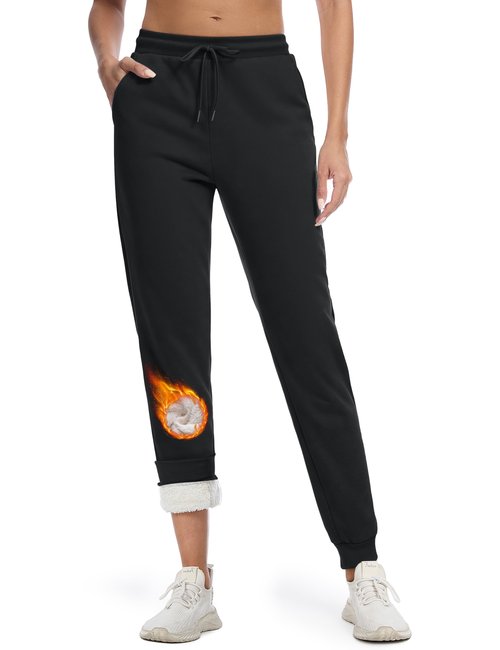 MAGCOMSEN Sherpa Lined Sweatpants Women Winter Thermal Fleece Joggers Warm Cotton Athletic Pants with Pockets Black M