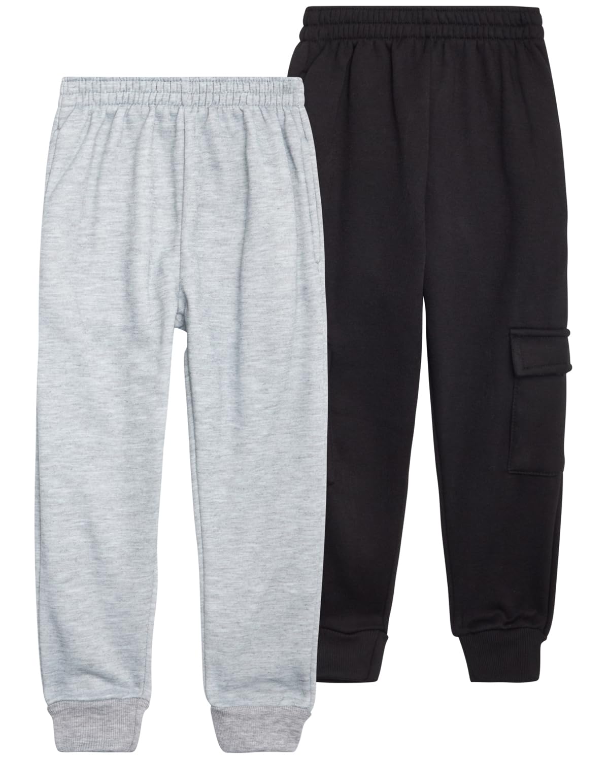 Quad Seven Active Toddler Boys Sweatpants - 2 Pack Fleece Cargo Boys Athletic Jogger Pants and Basic Sweatpants (Sizes: 2T-7), Size 7, Heather Grey/Black