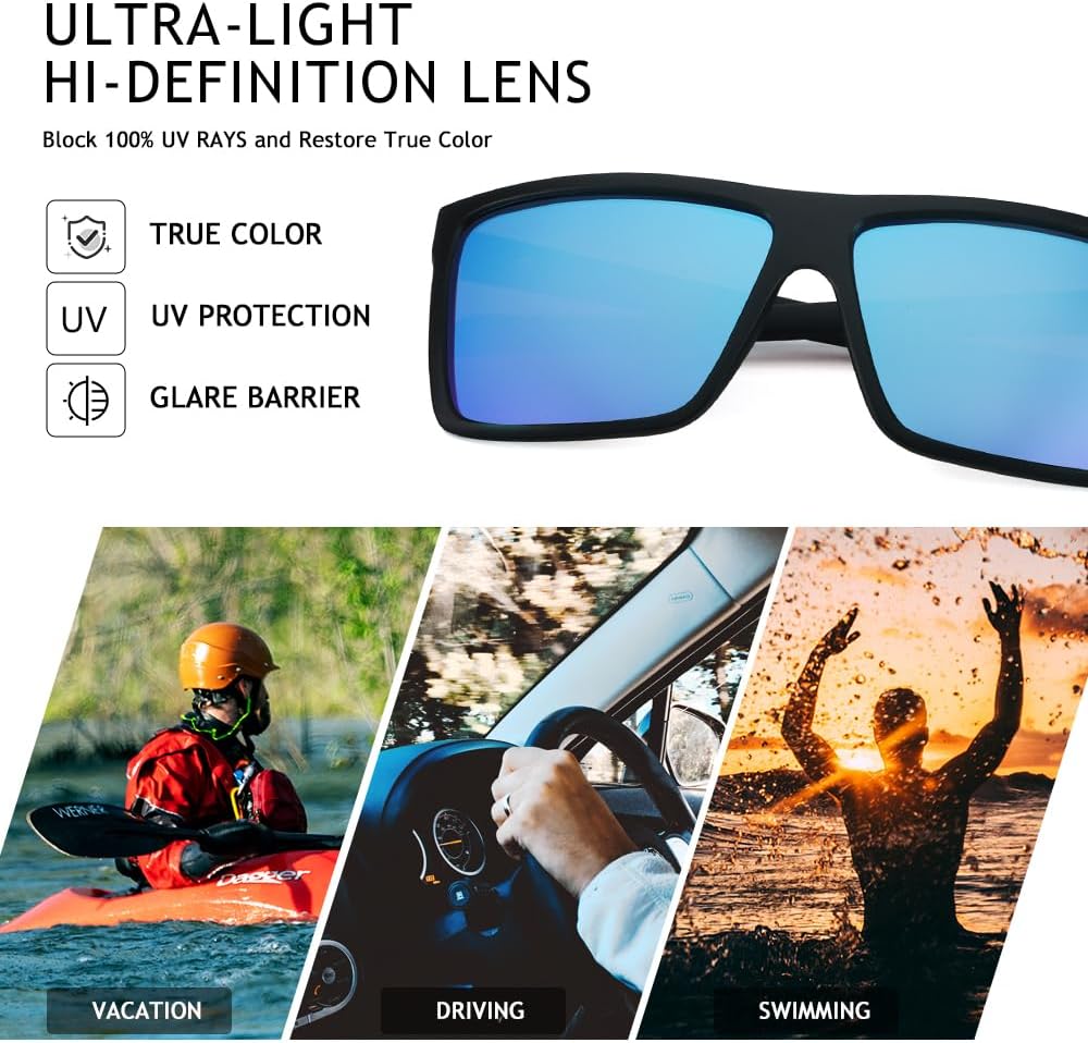 Skiennix Men's Polarized Sunglasses - Classic Square Design with UV Protection for Driving