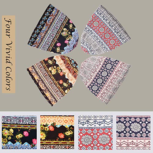 ELLEWIN Multicolor 4 Pack Cotton Slouchy Beanies for Men & Women - Lightweight Hip-Hop Skull Caps