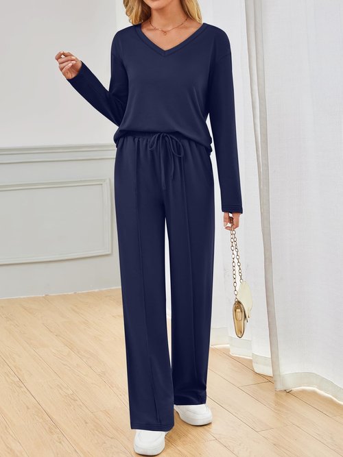 AUTOMET Sweatsuits Women 2 Piece Outfit Fashion Travel Lounge Sets With Wide Leg Pants Airport Track Suits Fall Clothes 2026 Navy M