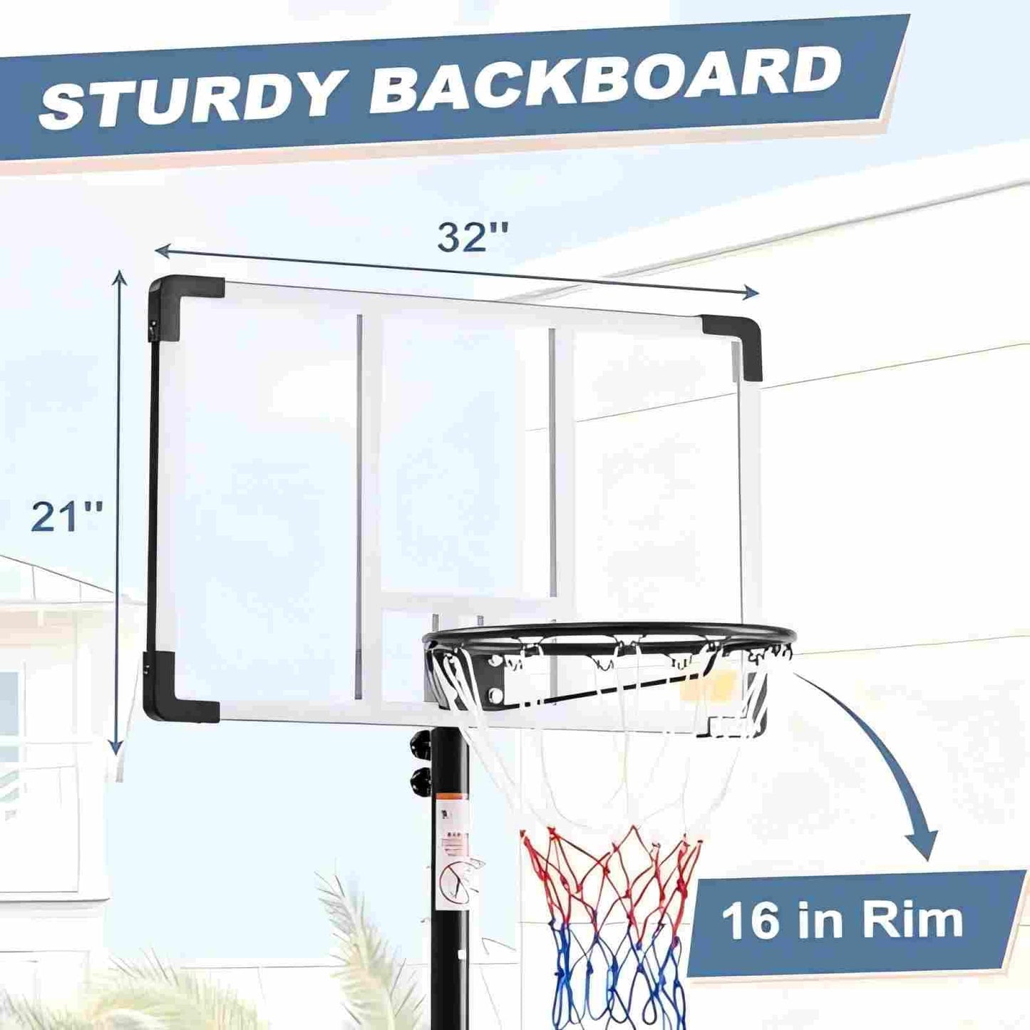DUMOS 5.08-8.53FT Portable Basketball Hoop Outdoor for Kids, Adjustable Height 44 Inch Shatterproof Backboard w/Shock Absorbent Rim, Fillable Base, 2 Wheels for Swimming Pool/Indoor, White