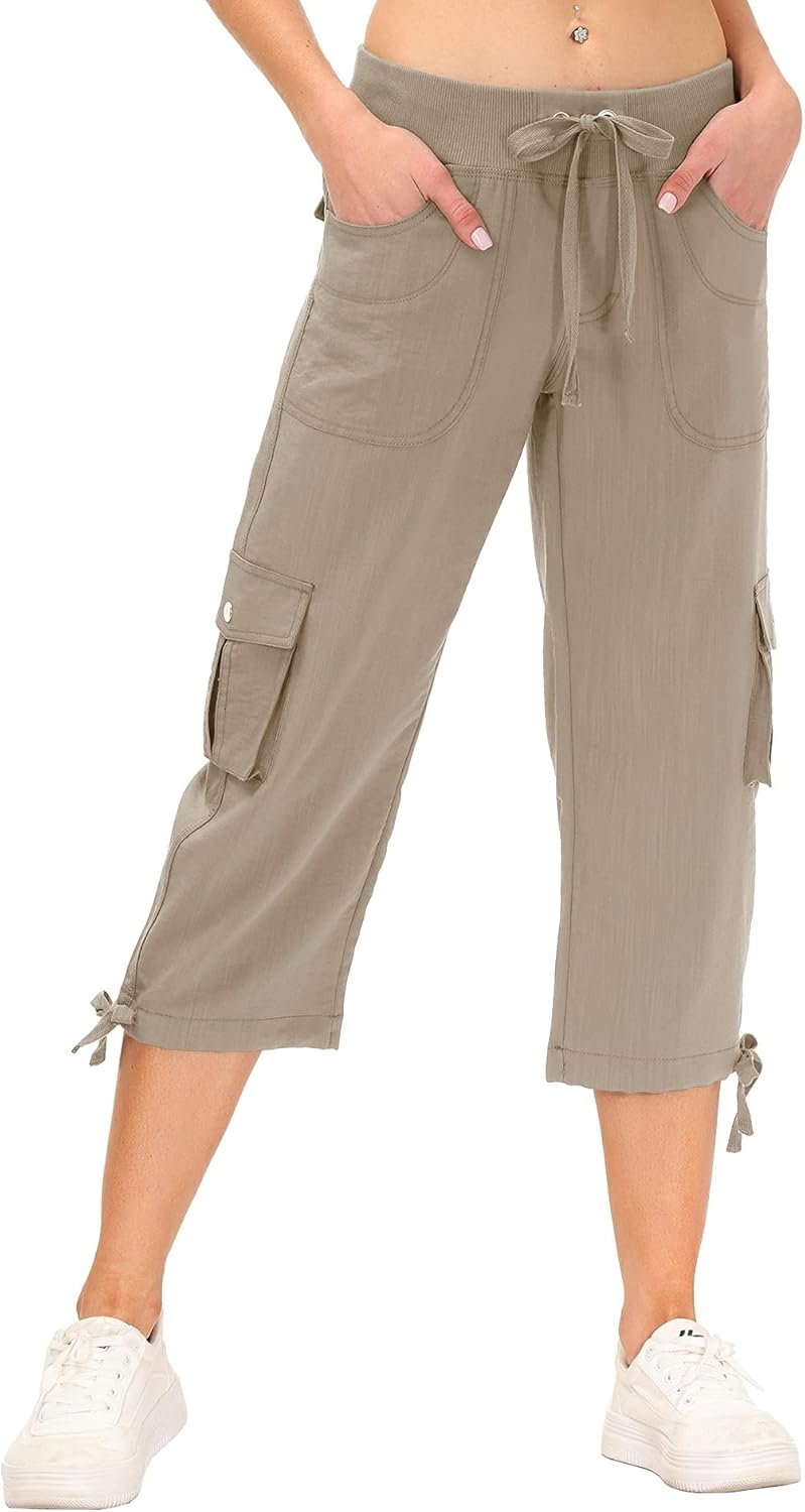 MoFiz Women's Cargo Capris - Lightweight Quick-Dry Hiking Pants with Pockets | Casual Outdoor Comfort