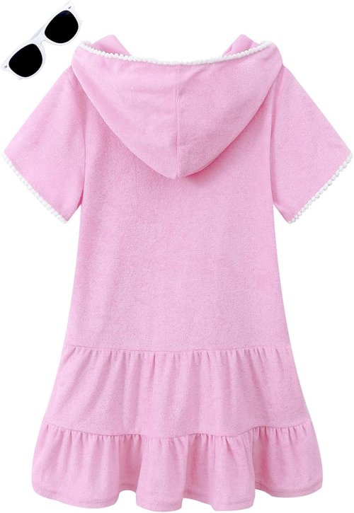 LUCKYGAL Girls Swim Cover-Up - Terry Zip-Up Beach Bathing Suit Wrap with Sunglasses | Stylish & Comfortable