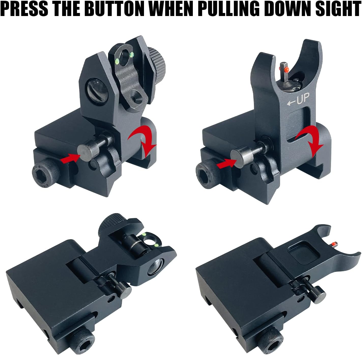 Skiennix Flip Up Front and Rear Sights - Fiber Optic Iron Backup Sights with Green & Red Dots