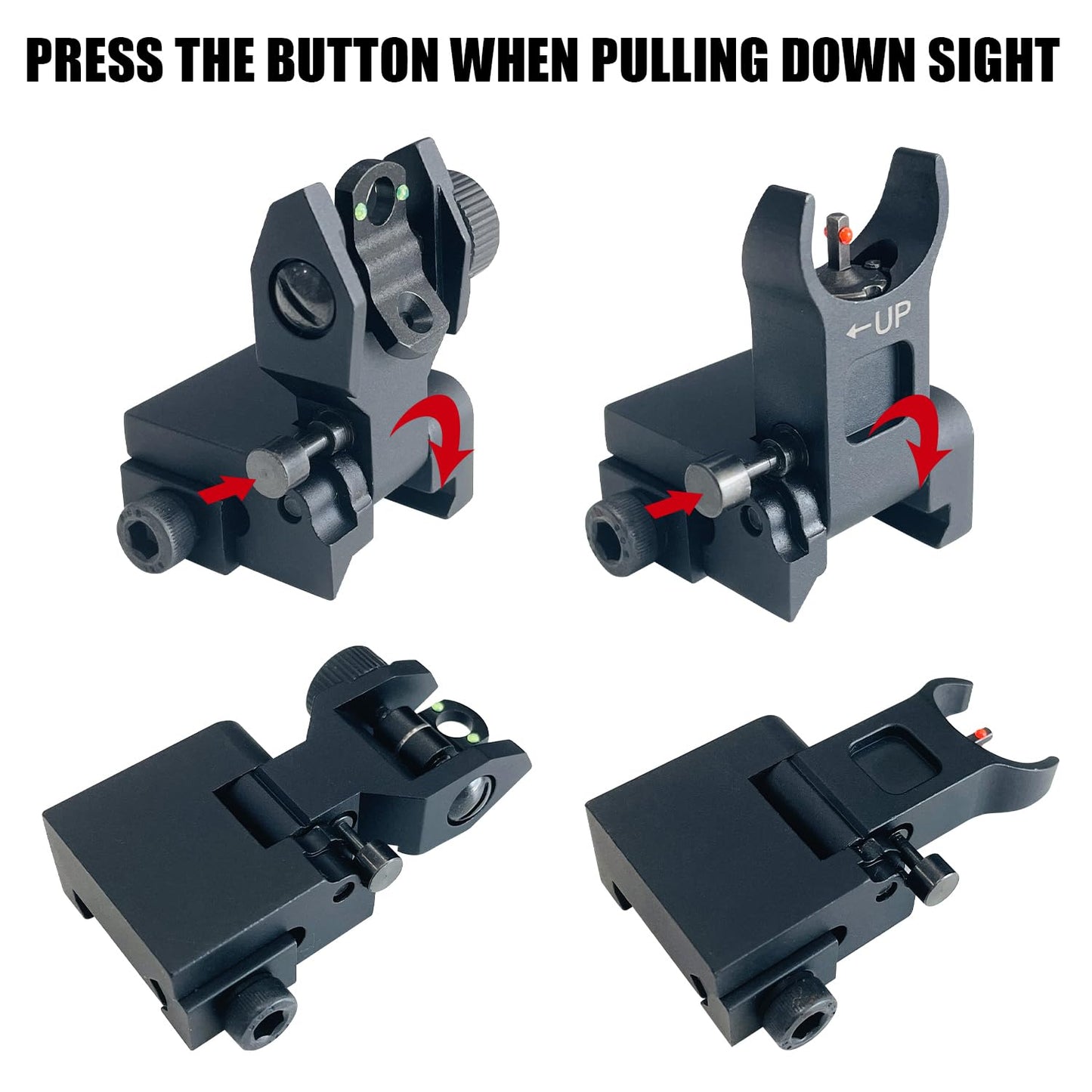Socpuro Flip Up Front and Rear Sights, Fiber Optic Iron Sight Backup Sight with Green & Red Fiber Optics Dots