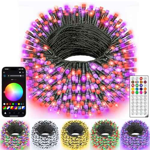 Ollny Smart Christmas Lights, 197FT 600 LED APP Control RGB Color Changing Christmas Tree Lights with Remote, Programmable DIY Musical Waterproof Decor Light with Timer for House Indoor Outdoor House