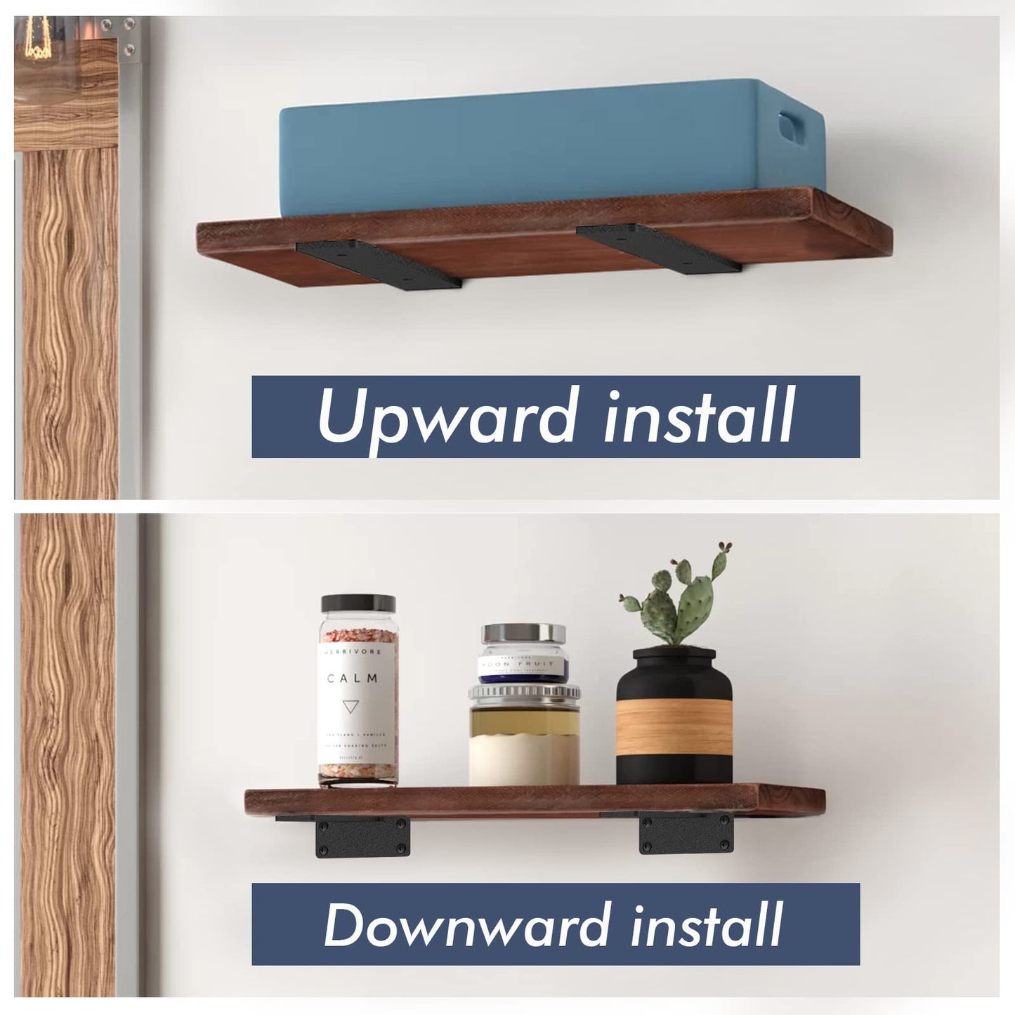 Starunder 6 Pack Floating Shelf Brackets, 4 Inch Heavy Duty Industrial Shelf Bracket, Black Metal L Brackets for Shelves Support DIY(1/5 Inch Thicked)