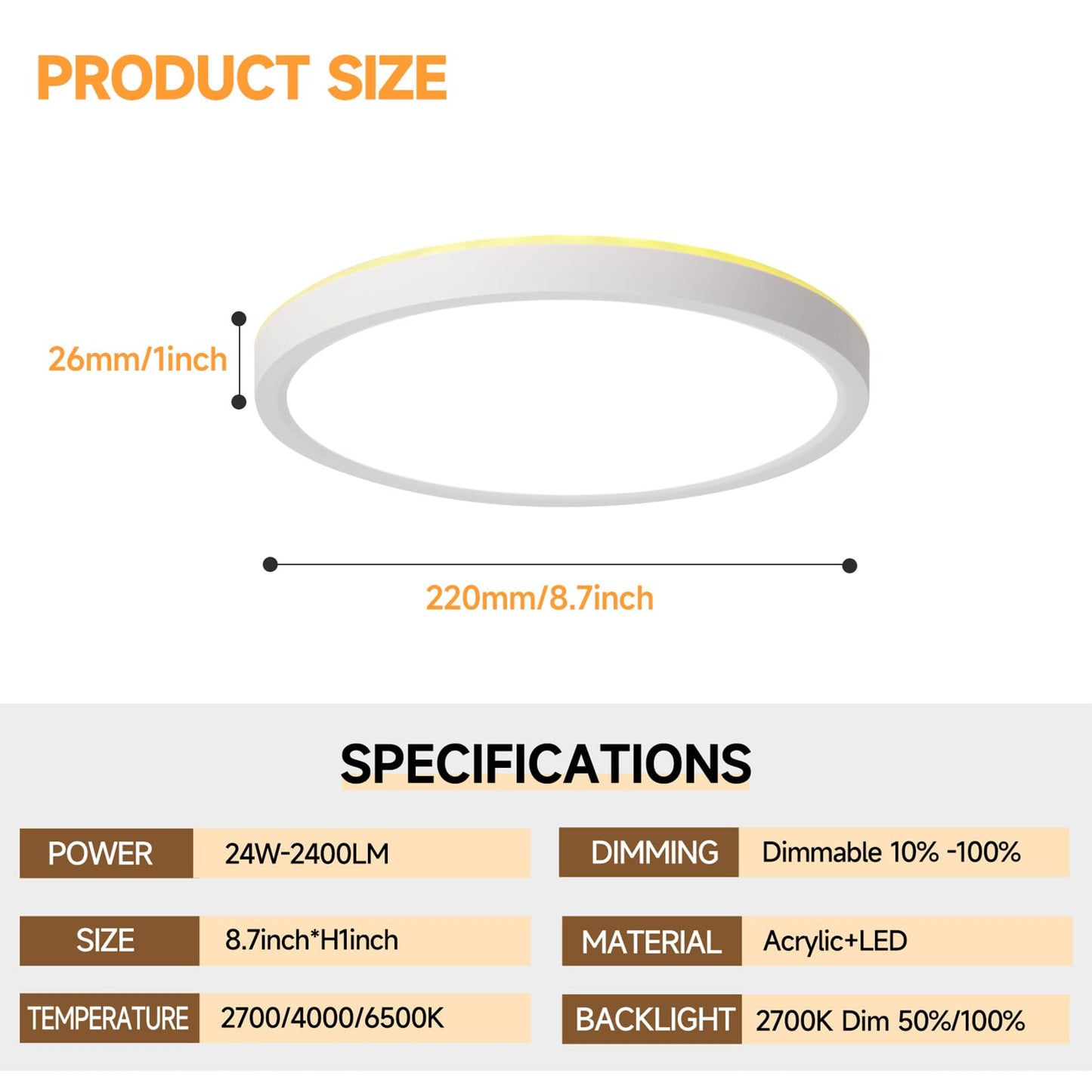 Mille Lucciole LED Flush Mount Ceiling Light Fixture Dimmable Ceiling Lights White 8.7 Inch 24W 2400LM 3CCT Color Adjustable Led Ceiling Light fixtures with Remote Control, Night Lights