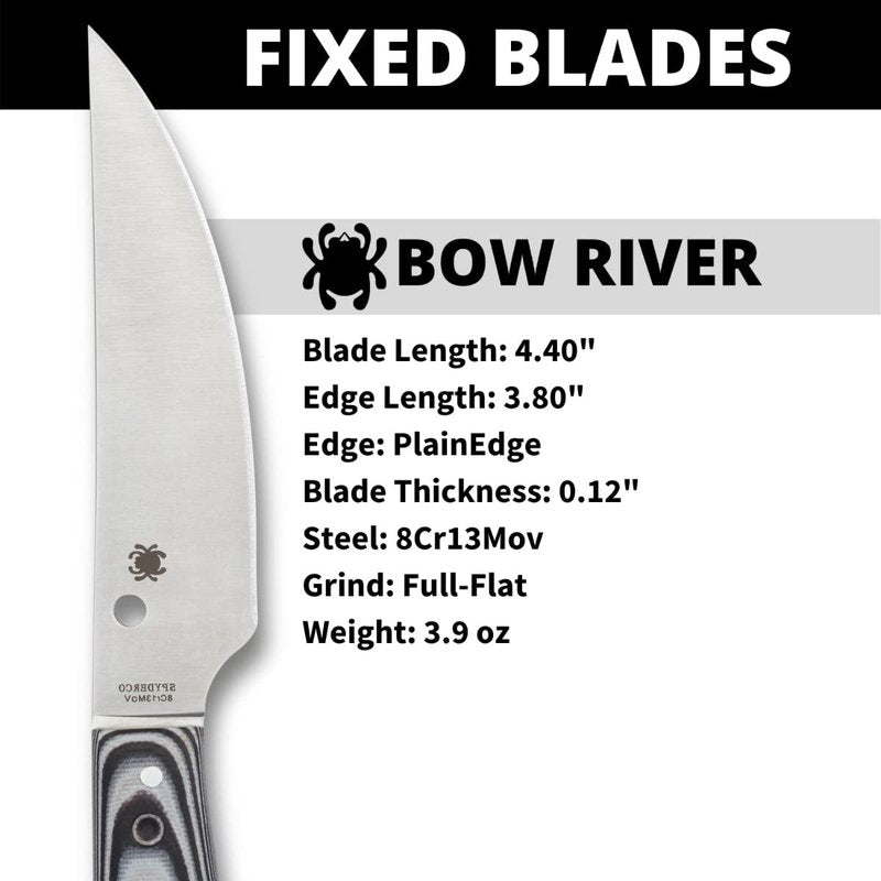 Spyderco Bow River Fixed Blade Outdoor Hunting Knife with 4.40" 8Cr13MoV Stainless Steel Blade and Handcrafted Leather Sheath - PlainEdge - FB46GP