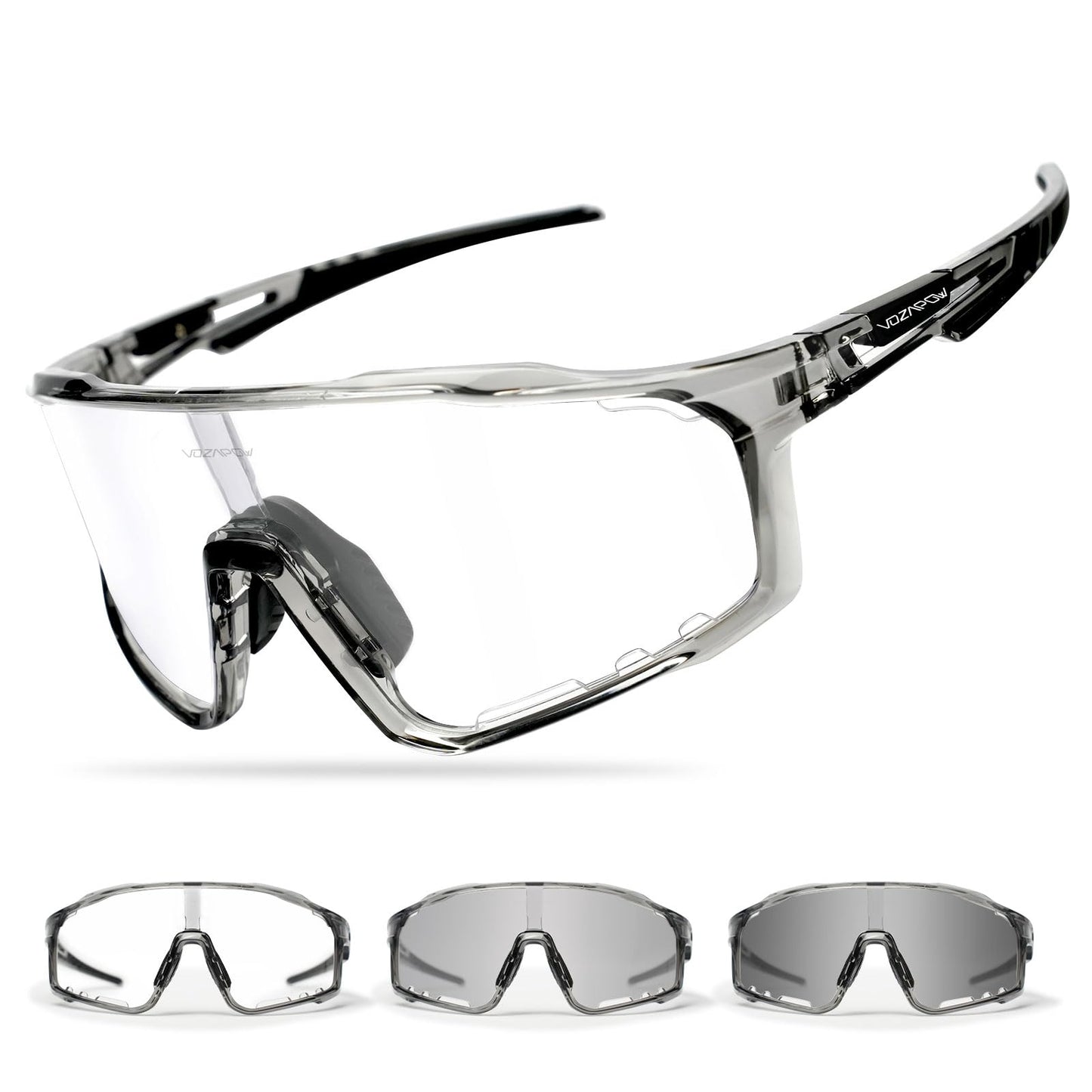 VOZAPOW Photochromic Cycling Glasses for Men Women, UV Protection TR90 Frame Sports Sunglasses for MTB, Riding, Running, Fishing, Baseball