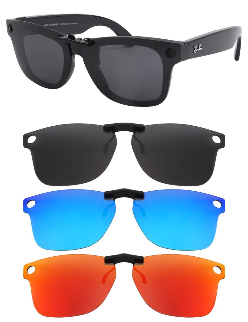 HILEEN Polarized Clip-on Sunglasses for Ray-Ban Meta Wayfarer RW4008 & Gen 2 RW4012 Large 53-22 for Men Women UV Protection-Black+Fire Red+Ice Blue
