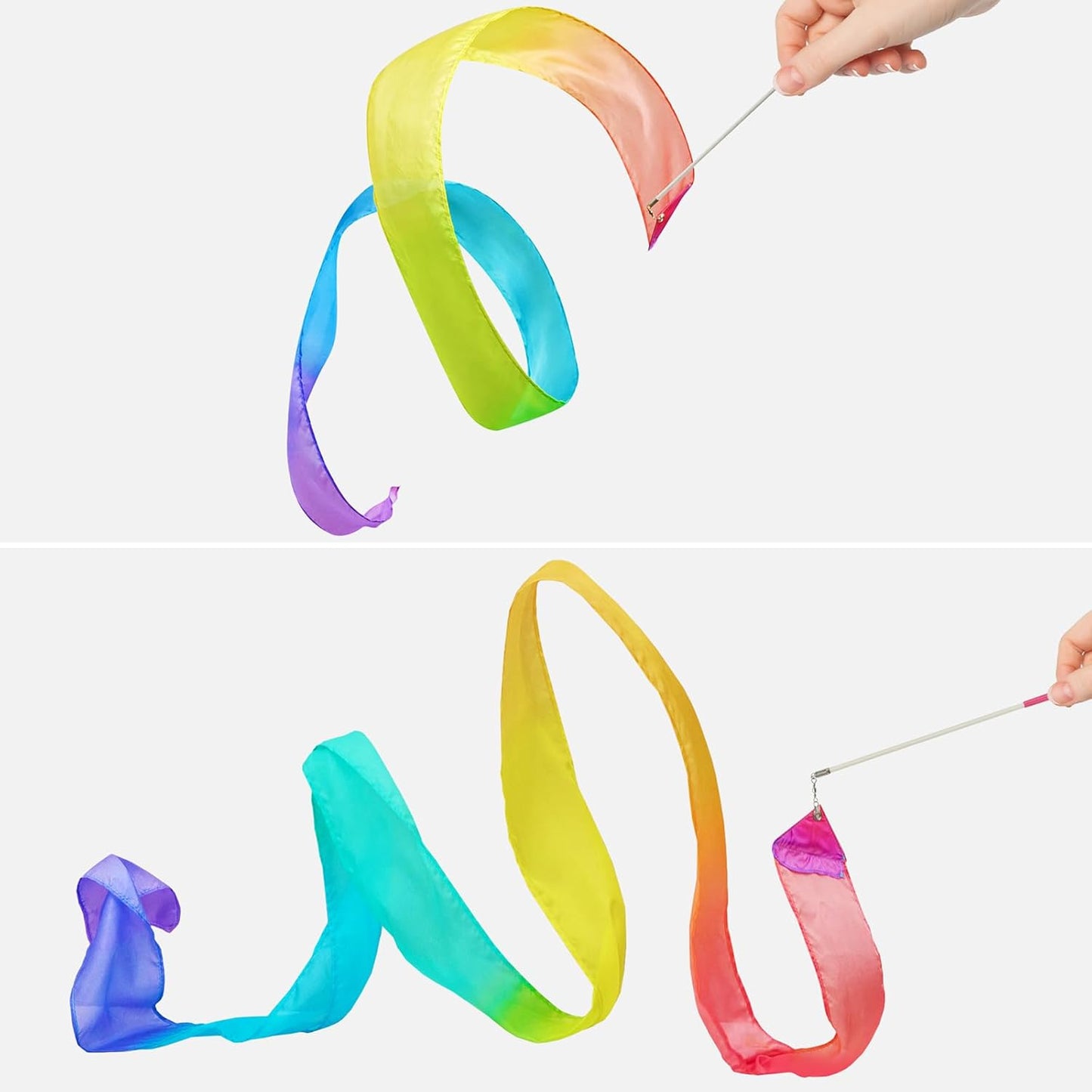 Skiennix 100% Silk Dance Ribbon Twirlers - Colorful Rainbow Play Silks for Kids | Perfect Birthday Gift