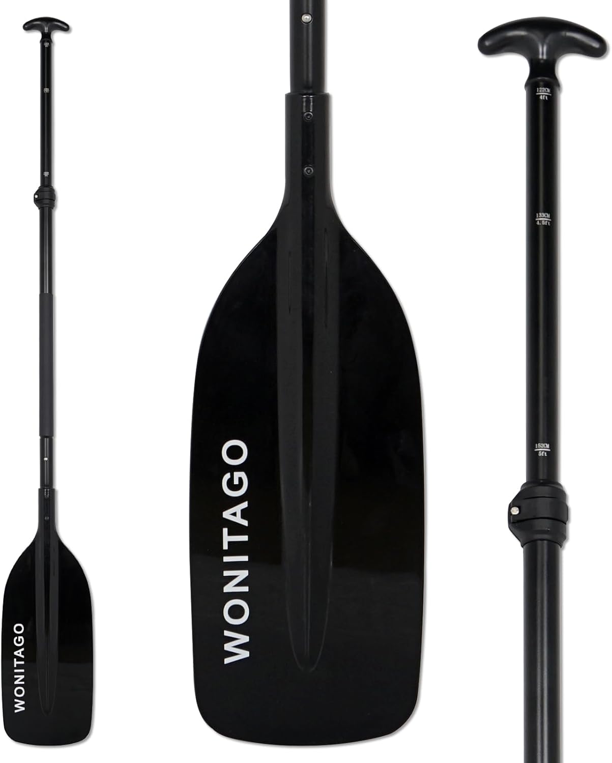 Canoe Paddles | Aluminum Oars with Floating Plastic Blades - Adjustable 122-152 cm (4-5 Ft) Black/Yellow
