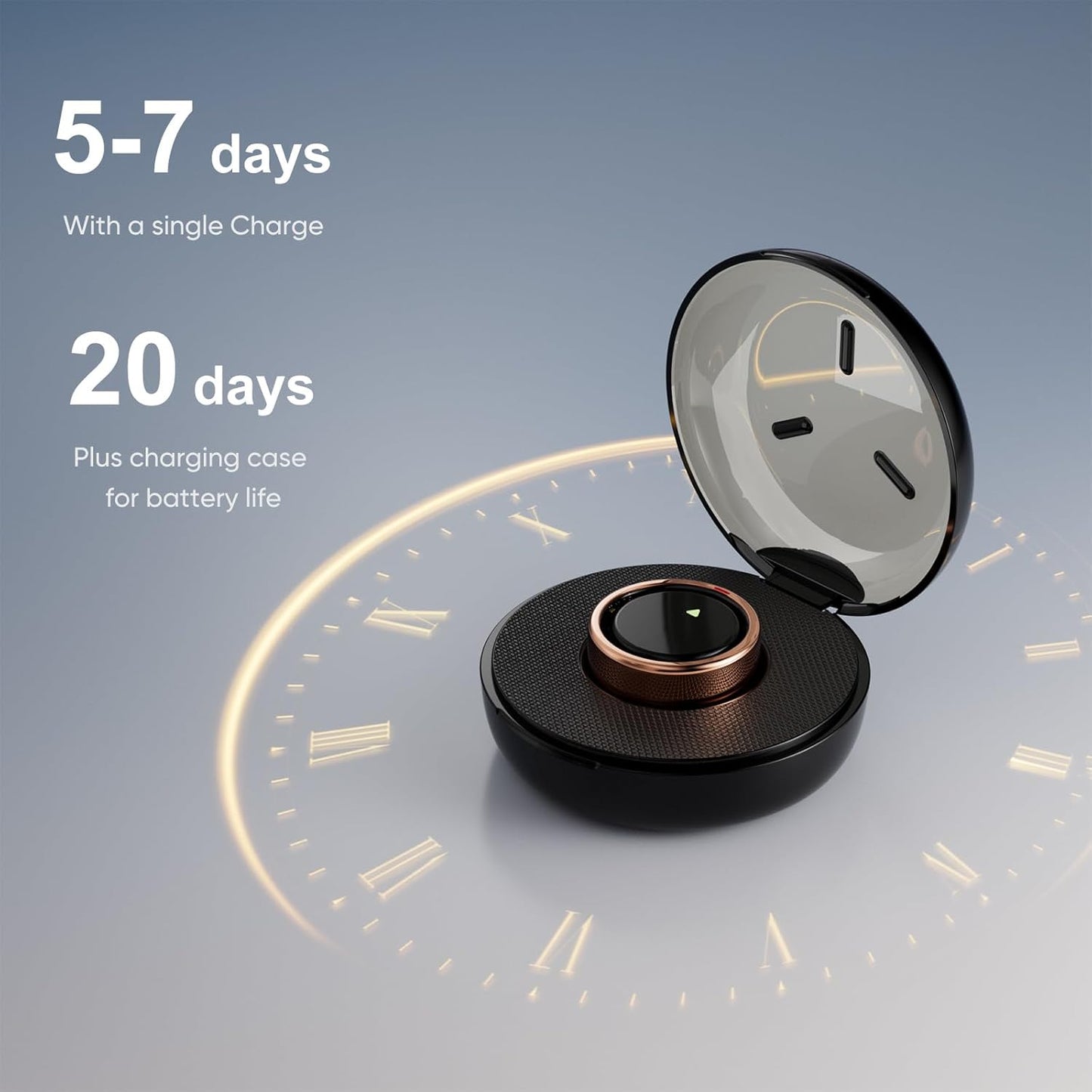 POBOVi Smart Ring - Sleep, Fitness, Stress & Heart Rate Tracker - 5-Day Battery Life | Wireless Charging, Size 7, Rose Gold