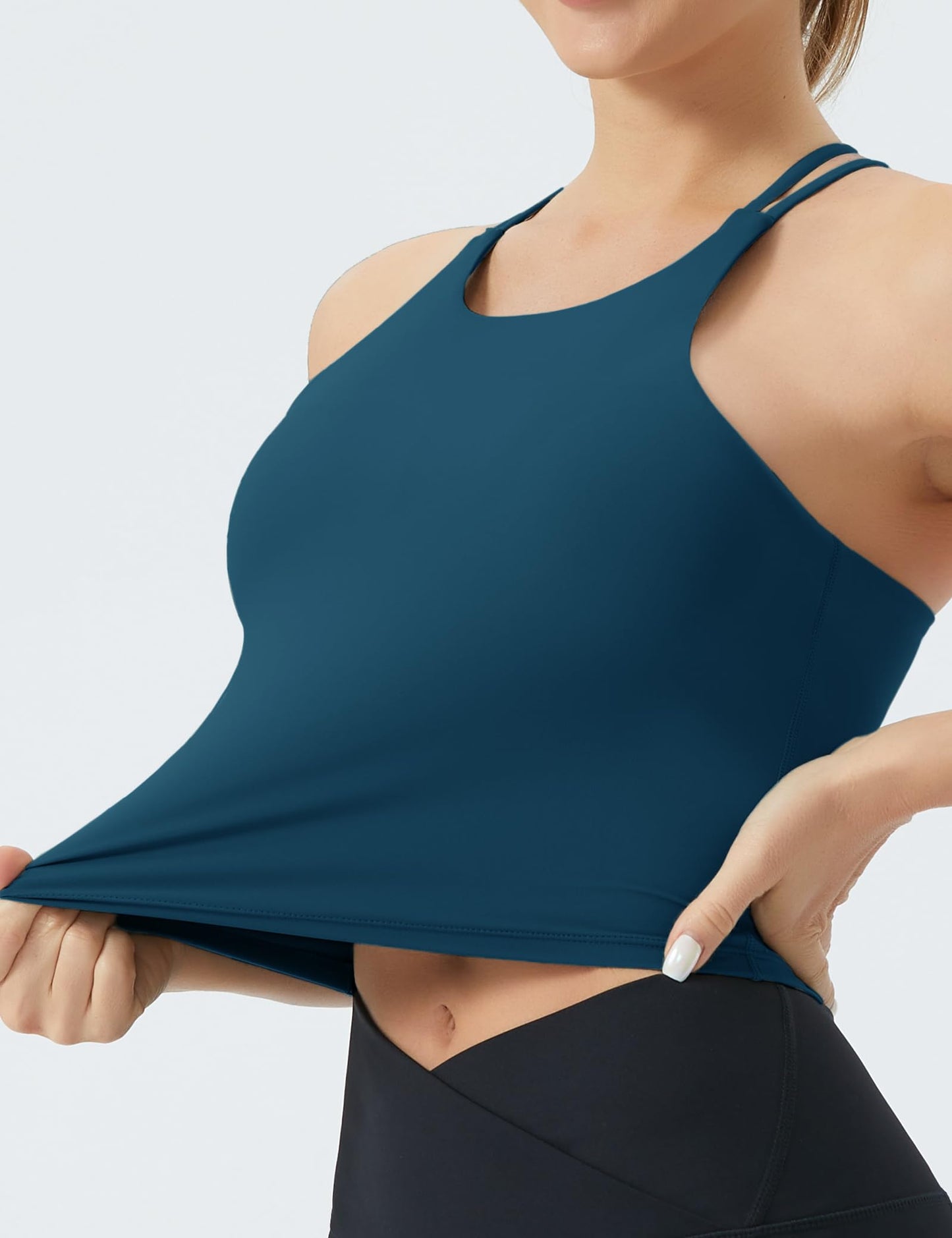 THE GYM PEOPLE Women's Cross Back Sports Bra Halter Neck Workout Crop Tank Tops with Removable Pads Dark Blue Green