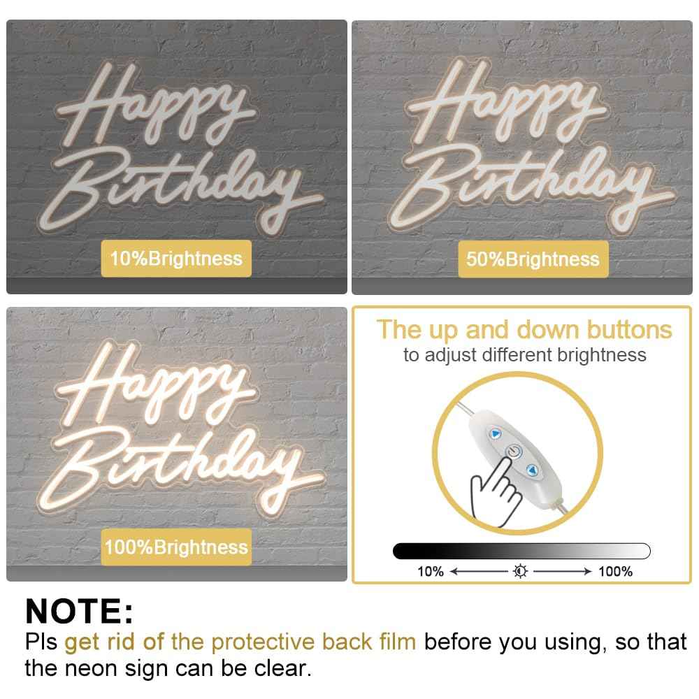 Happy Birthday Neon Sign, 22.4"x13.8" Happy Birthday Sign for Birthday Party Decor, Happy Birthday Light Up Led Signs for Backdrop, Neon Birthday Sign for Any Ages Bday Celebration, Warm White DIVATLA