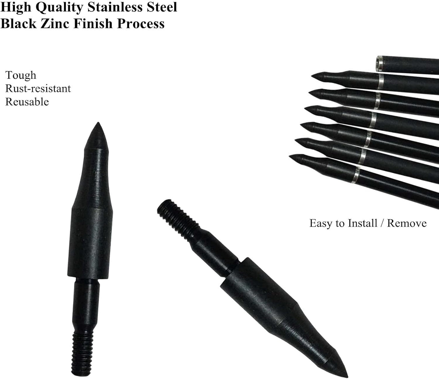 Skiennix 12pcs High Precision Crossbow Arrow Tips - Screw-In Bullet Points for 5/16 Inch Arrows
